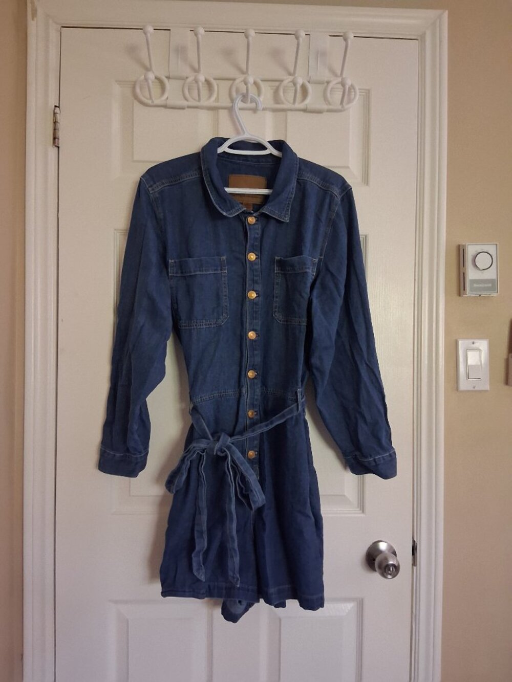 American Eagle Women's Size XXL Denim Button Down Long Sleeve Romper - Picture 2 of 16